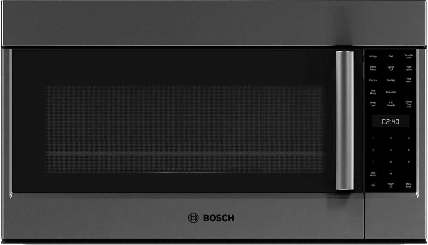 BOSCH HMV8045U 800 Series, Over-The-Range Microwave, 30'', Door Hinge: left, Black stainless steel Black in Stainless Steel - HMV8045U
