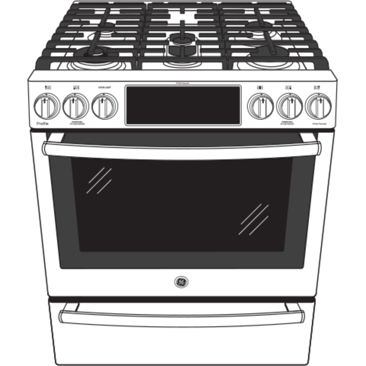 GE APPLIANCES PGS930BPTS GE Profile™ 30" Smart Slide-In Front-Control Gas Range with No Preheat Air Fry Black in Stainless Steel - PGS930BPTS