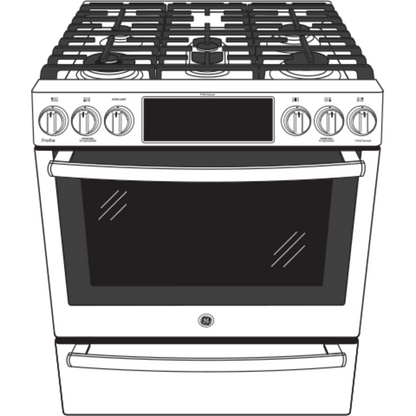 GE APPLIANCES PGS930BPTS GE Profile™ 30" Smart Slide-In Front-Control Gas Range with No Preheat Air Fry Black in Stainless Steel - PGS930BPTS