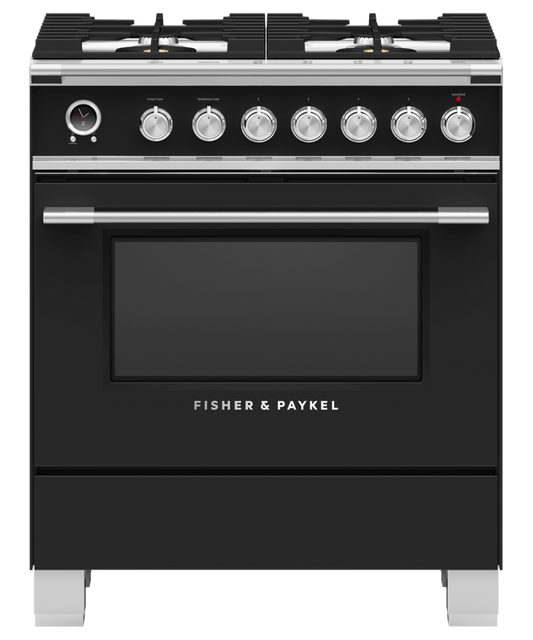FISHER & PAYKEL OR30SCG6B1 30" Series 9 Classic 4 Burner Dual Fuel Self-Cleaning Range Black - OR30SCG6B1