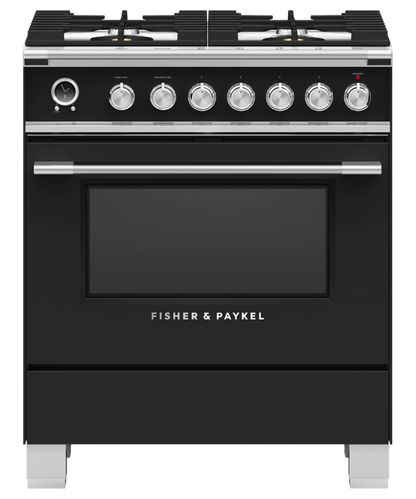 FISHER & PAYKEL OR30SCG6B1 30" Series 9 Classic 4 Burner Dual Fuel Self-Cleaning Range Black - OR30SCG6B1