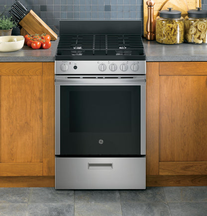 GE APPLIANCES 24" Steam Clean Free-Standing/Slide-in Gas Range Black On Stainless - JGAS640RMSS