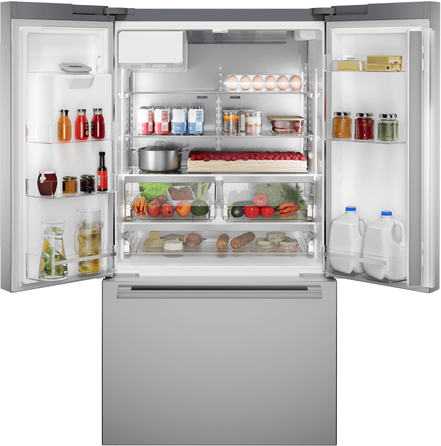 BOSCH B36CD52SNS 500 Series, French Door Bottom freezer, multi door, 36'', Brushed steel (with anti-fingerprint), Total No Frost in Stainless Steel - B36CD52SNS