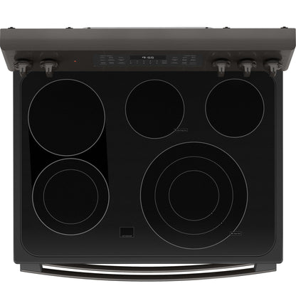 GE APPLIANCES GE Profile 30" Smart Free-Standing Electric Double Oven Convection Range with No Preheat Air Fry Black in Stainless Steel - PB965BPTS