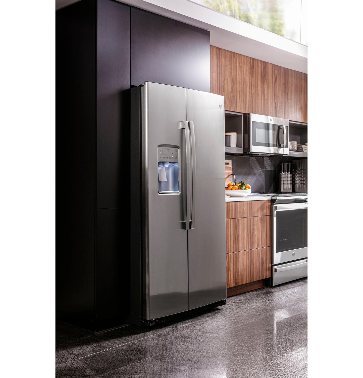 GE APPLIANCES 21.9 Cu. Ft. Counter-Depth Side-By-Side Refrigerator in Stainless Steel - PZS22MYKFS
