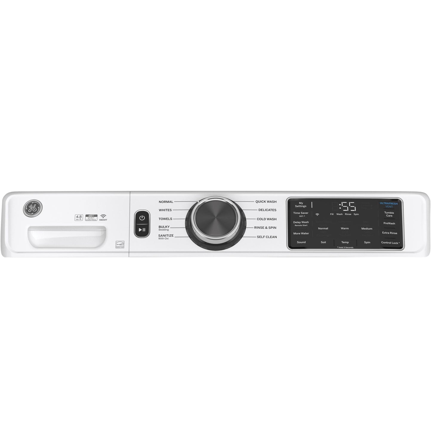 GE APPLIANCES GFW550SSNWW GE® ENERGY STAR 4.8 cu. ft. Capacity Smart Front Load  Washer with UltraFresh Vent System with OdorBlock™ and Sanitize w/Oxi White - GFW550SSNWW