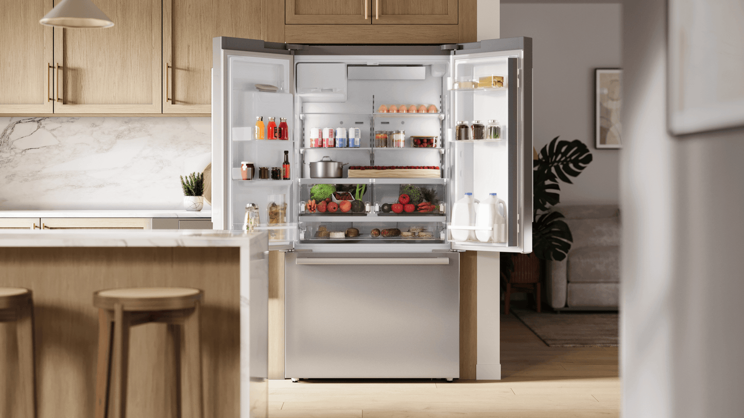 BOSCH B36CD52SNS 500 Series, French Door Bottom freezer, multi door, 36'', Brushed steel (with anti-fingerprint), Total No Frost in Stainless Steel - B36CD52SNS