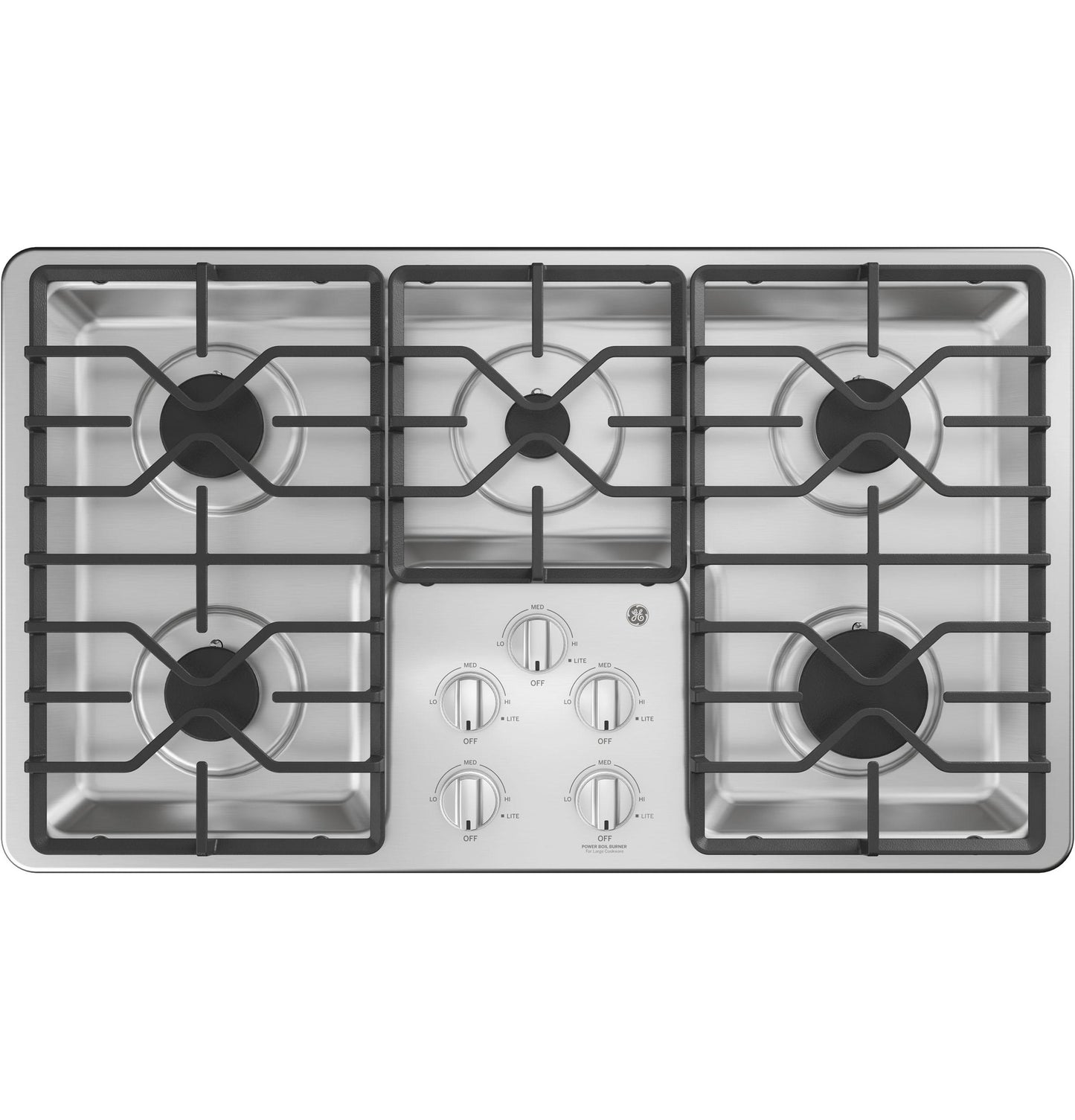 GE APPLIANCES 36" Built-In Gas Cooktop with Dishwasher-Safe Grates in Stainless Steel - JGP3036SLSS