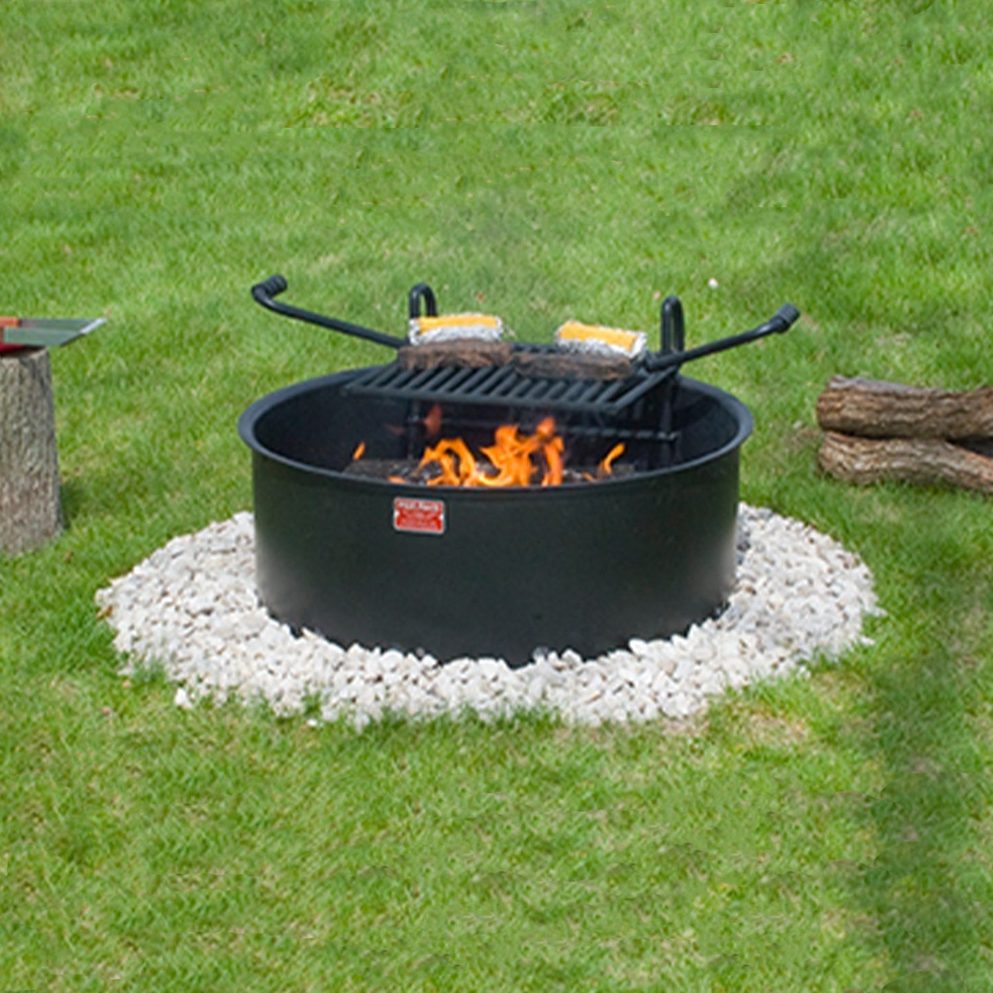 Pilot Rock 3 Pack 24” Steel Ground Fire Pit Rings & Metal Cooking Grates, Black - 415886