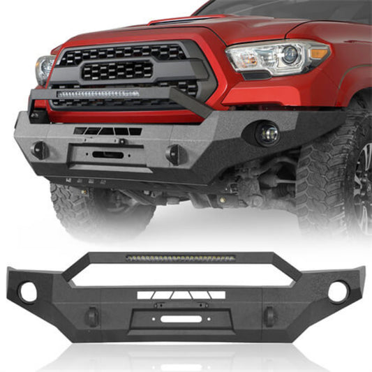 Hooke Road Full Width Front Bumper w/ LED Light Bar & Winch Plate Compatible with 2016-2023 Toyota Tacoma  - HE.4211-S