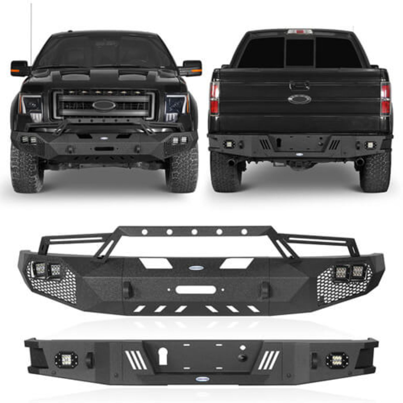 Hooke Road Full-Width Front Bumper w/Grill Guard & Rear Bumper Back Bumper(09-14 Ford F - HE.8200A&HE.8200B&HE.8204-150, Excluding Raptor)