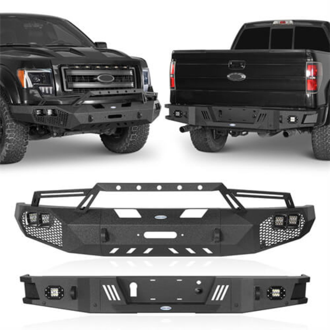 Hooke Road Full-Width Front Bumper w/Grill Guard & Rear Bumper Back Bumper(09-14 Ford F - HE.8200A&HE.8200B&HE.8204-150, Excluding Raptor)