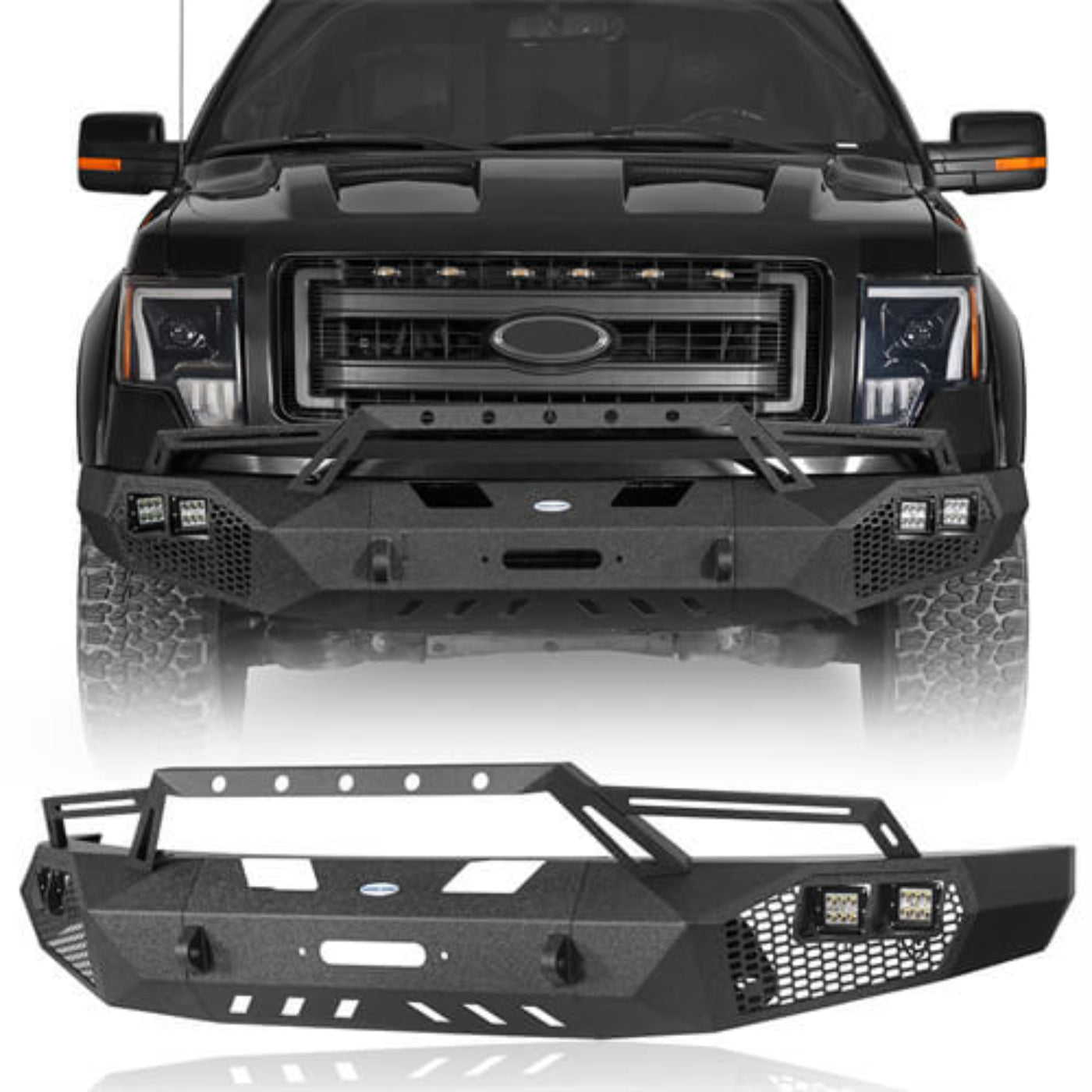 Hooke Road Full-Width Front Bumper w/Grill Guard & Rear Bumper Back Bumper(09-14 Ford F - HE.8200A&HE.8200B&HE.8204-150, Excluding Raptor)