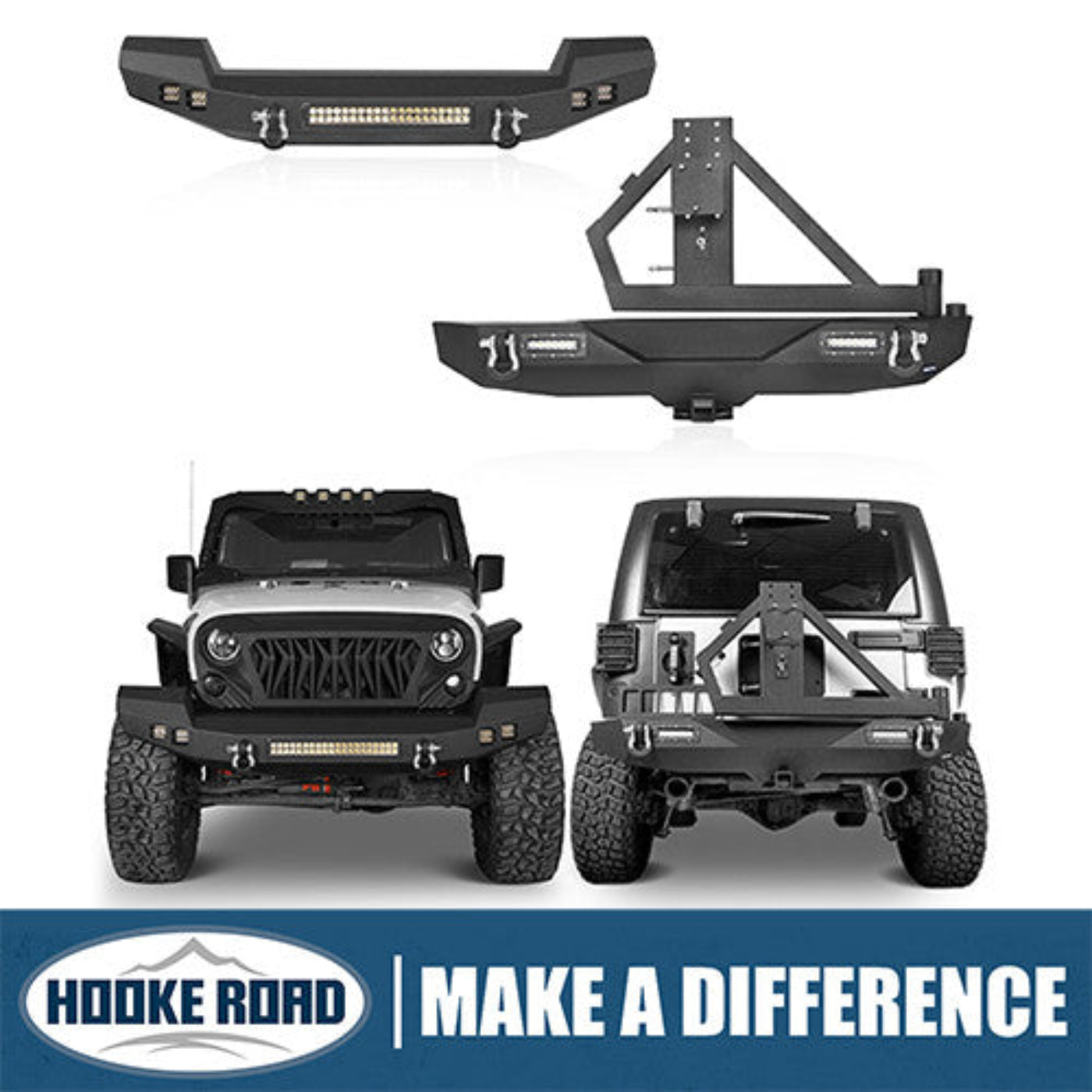 Hooke Road Full width Front Bumper & Rear Bumper(07-18 Jeep Wrangler JK) - HE.2052&HE.2028A&HE.2028B