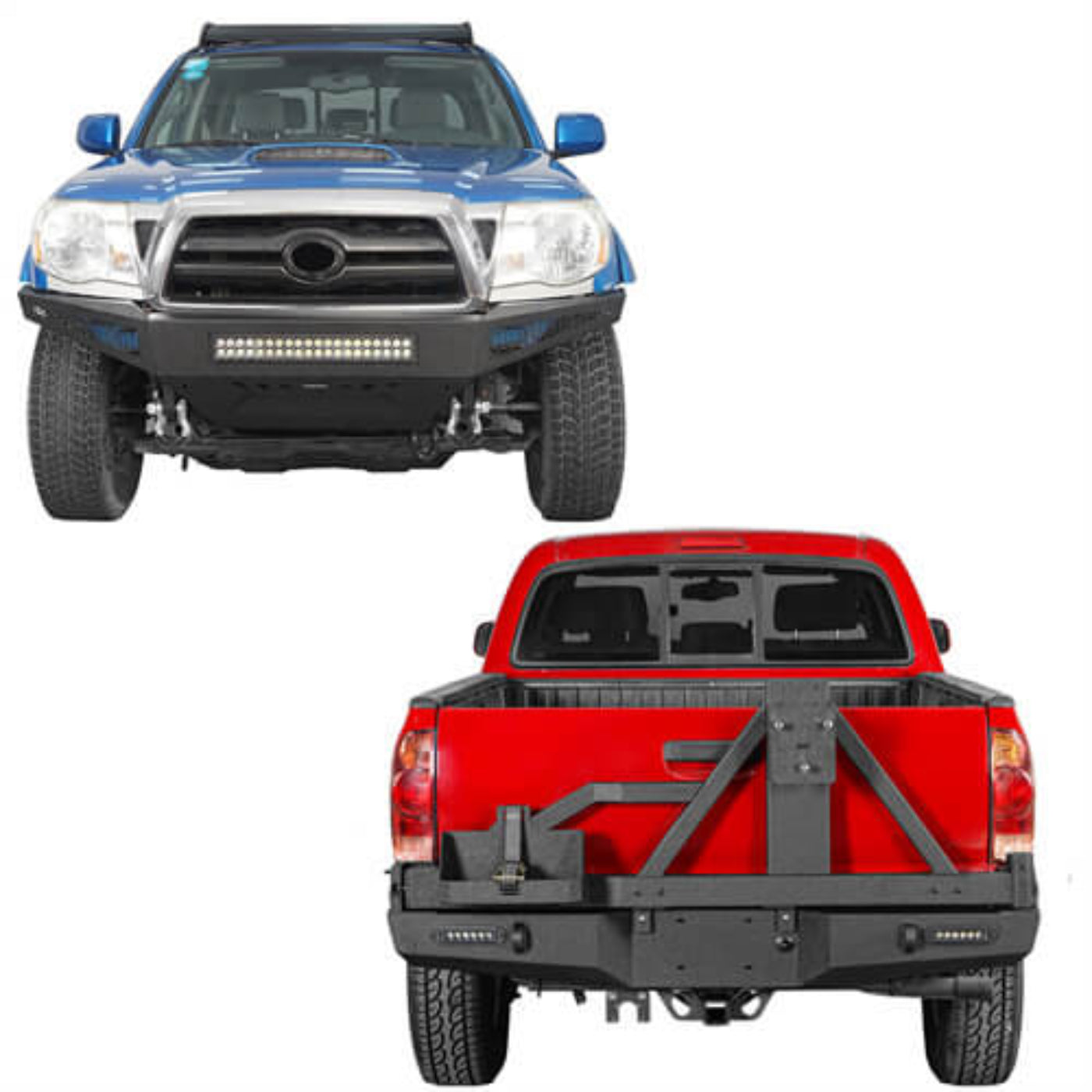 Hooke Road Full Width Front Bumper & Rear Bumper w/Swing Out Tire Carrier(05-11 Toyota Tacoma Gen 2) - HE.4008+HE.4013A+HE.4013B