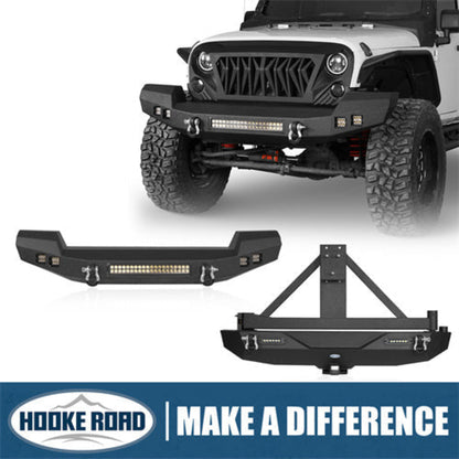 Hooke Road Full width Front Bumper & Rear Bumper w/Tire Carrier(07-18 Jeep Wrangler JK) - HE.2052&HE.2029A&HE.2029B