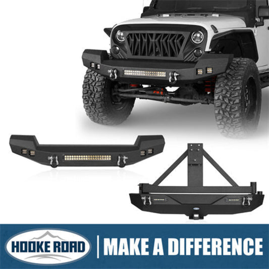 Hooke Road Full width Front Bumper & Rear Bumper w/Tire Carrier(07-18 Jeep Wrangler JK) - HE.2052&HE.2029A&HE.2029B