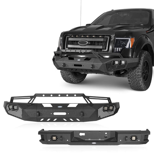 Hooke Road Full-Width Front Bumper w/Grill Guard & Back Bumper Rear Bumper(09-14 Ford F-150, Excluding Raptor) - HE.8200A&HE.8200B&HE.8203