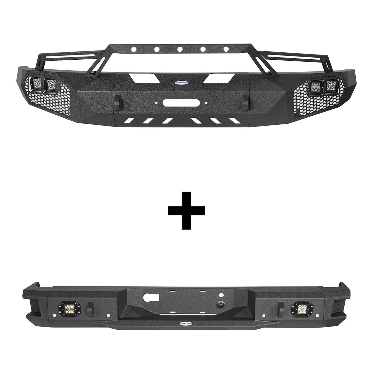 Hooke Road Full-Width Front Bumper w/Grill Guard & Back Bumper Rear Bumper(09-14 Ford F-150, Excluding Raptor) - HE.8200A&HE.8200B&HE.8203