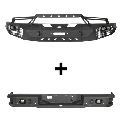 Hooke Road Full-Width Front Bumper w/Grill Guard & Back Bumper Rear Bumper(09-14 Ford F-150, Excluding Raptor) - HE.8200A&HE.8200B&HE.8203