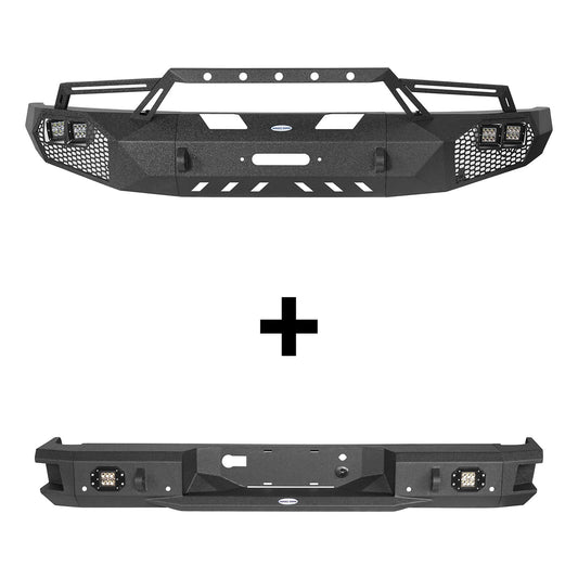 Hooke Road Full-Width Front Bumper w/Grill Guard & Back Bumper Rear Bumper(09-14 Ford F-150, Excluding Raptor) - HE.8200A&HE.8200B&HE.8203