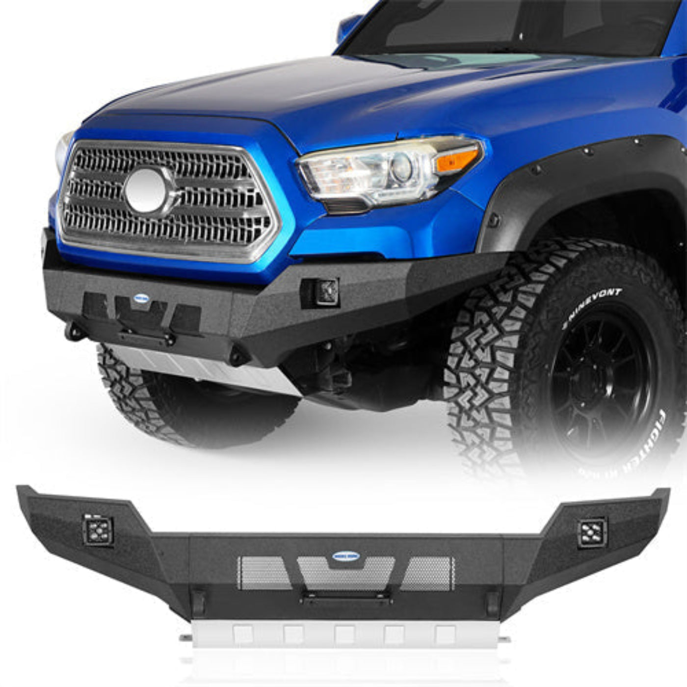 Hooke Road Full-Width Front Bumper w/ Skid Plate & LED Lights (16-23 Toyota Tacoma 3rd Gen) - HE.4221-S