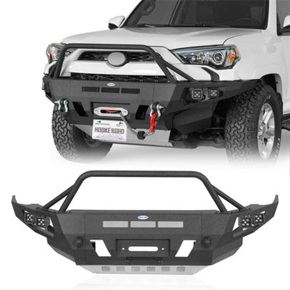 Hooke Road Aftermarket Full Width Front Bumper w/ Winch Plate & 4 LED Spot Lights (14-24 Toyota 4Runner)  - HE.9812A-S+HE.9812B-S