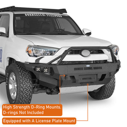 Hooke Road Aftermarket Full Width Front Bumper w/ Winch Plate & 4 LED Spot Lights (14-24 Toyota 4Runner)  - HE.9812A-S+HE.9812B-S