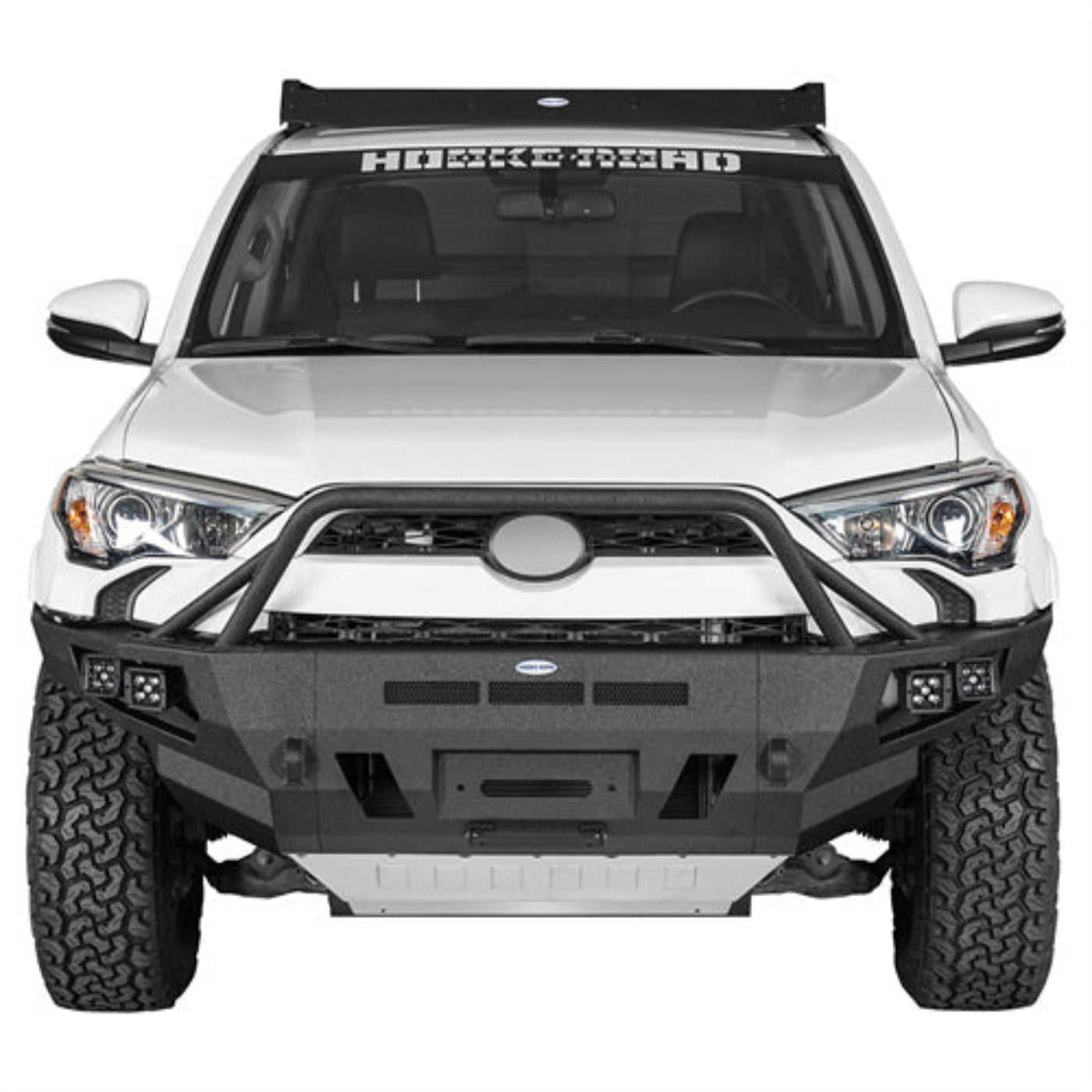 Hooke Road Aftermarket Full Width Front Bumper w/ Winch Plate & 4 LED Spot Lights (14-24 Toyota 4Runner)  - HE.9812A-S+HE.9812B-S