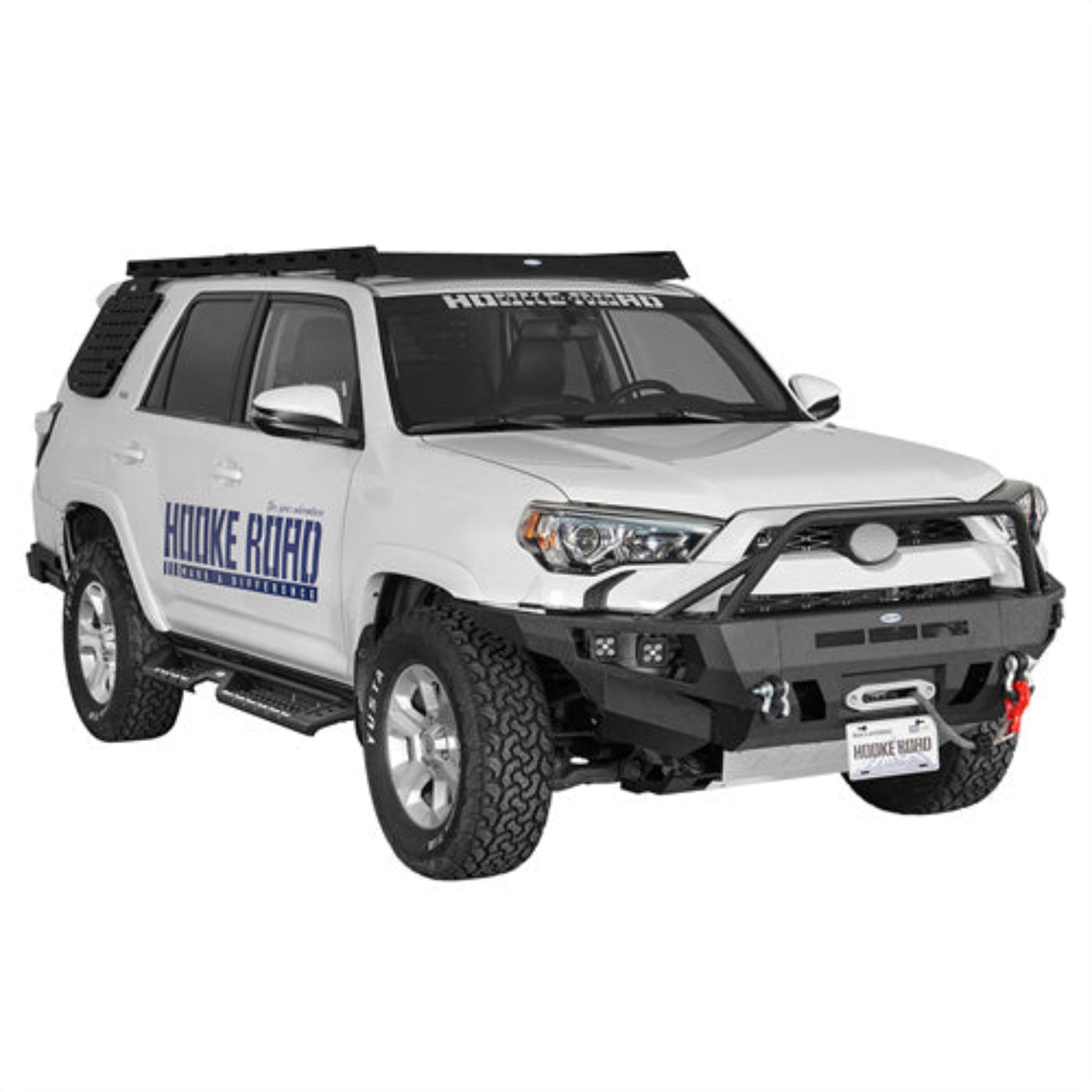 Hooke Road Aftermarket Full Width Front Bumper w/ Winch Plate & 4 LED Spot Lights (14-24 Toyota 4Runner)  - HE.9812A-S+HE.9812B-S