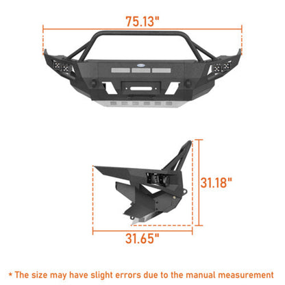 Hooke Road Aftermarket Full Width Front Bumper w/ Winch Plate & 4 LED Spot Lights (14-24 Toyota 4Runner)  - HE.9812A-S+HE.9812B-S