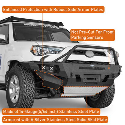 Hooke Road Aftermarket Full Width Front Bumper w/ Winch Plate & 4 LED Spot Lights (14-24 Toyota 4Runner)  - HE.9812A-S+HE.9812B-S