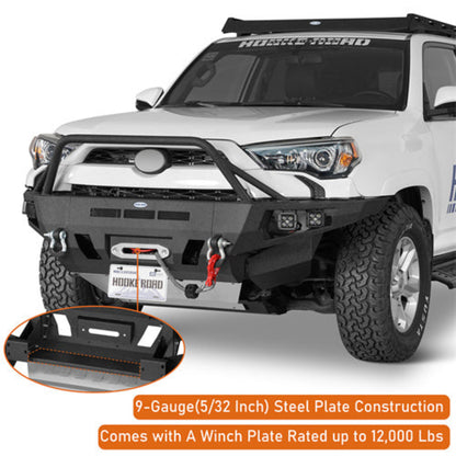 Hooke Road Aftermarket Full Width Front Bumper w/ Winch Plate & 4 LED Spot Lights (14-24 Toyota 4Runner)  - HE.9812A-S+HE.9812B-S