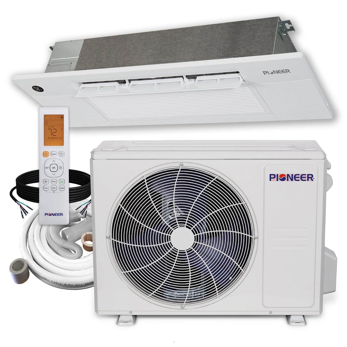 Pioneer 18,000 BTU 21.8 SEER2 One-Way Ceiling Cassette Mini-Split Air Conditioner Heat Pump System Full Set 230V - CYK018GMFILCAD-10
