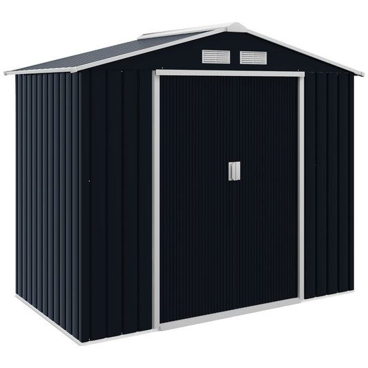 Outsunny EverBase 7' x 4' Outdoor Storage Shed with Foundation Kit, Double Lockable Door & Air Vents, Dark Gray - 845-030CG
