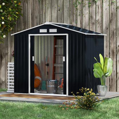 Outsunny EverBase 7' x 4' Outdoor Storage Shed with Foundation Kit, Double Lockable Door & Air Vents, Dark Gray - 845-030CG