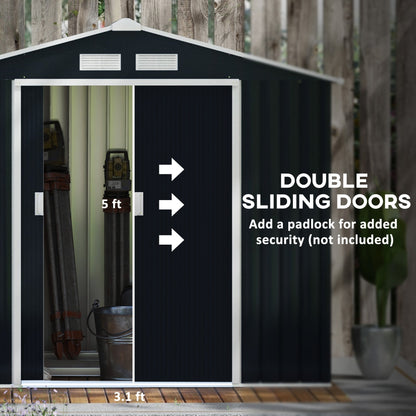 Outsunny EverBase 7' x 4' Outdoor Storage Shed with Foundation Kit, Double Lockable Door & Air Vents, Dark Gray - 845-030CG