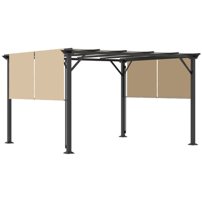 Outsunny 12' x 10' Retractable Pergola Canopy, Sun Shade, Unique Design, Metal Shelter, Beige - 84C-242V01