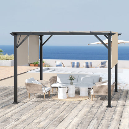 Outsunny 12' x 10' Retractable Pergola Canopy, Sun Shade, Unique Design, Metal Shelter, Beige - 84C-242V01
