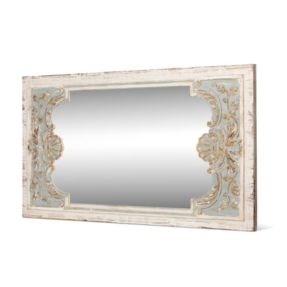 Park Hill Collection Coquille Carved Wood Mirror - Elegant Artisan Horizontal Design in Blue & White, Perfect for Any Room - EWI26158