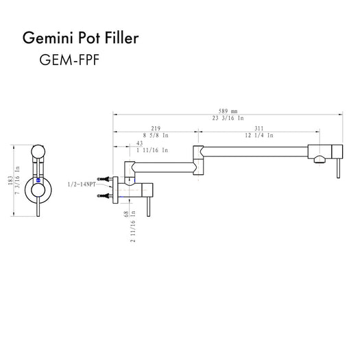 ZLINE Gemini Pot Filler in Brushed Nickel GEM-FPF-BN