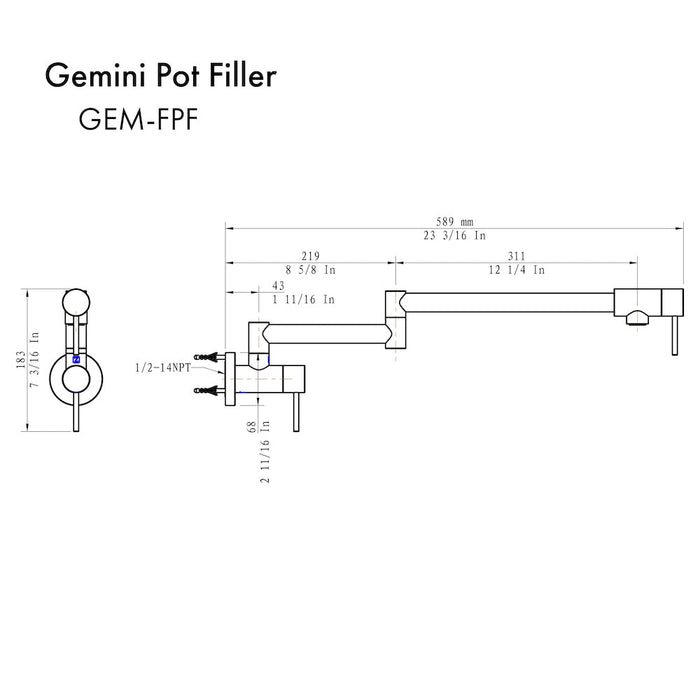 ZLINE Gemini Pot Filler in Brushed Nickel GEM-FPF-BN