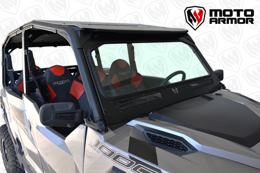 Moto Armor Can-Am Maverick X3 Vented Full Glass Windshield (2017+) - MA-X3-WS-GLS-BLK-Y Polaris General Vented Full Glass Windshield (2016+) - MA-GEN-WS-GLS-BLK-C-N