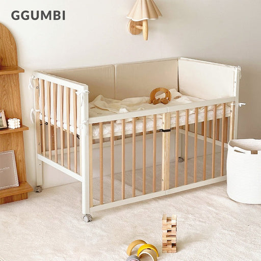 GGUMBI All Star Wood Baby Crib Full Set Baby Crib + Mattress + Cushion Guard 3P + Water Proof Pad + Diaper Changing Table Set - Gumb-Cribset