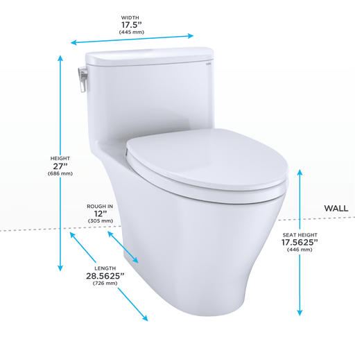 TOTO Nexus 1.28 GPF One Piece Elongated Chair Height Toilet with Tornado Flush Technology - SoftClose Seat Included MS642124CEFG#01