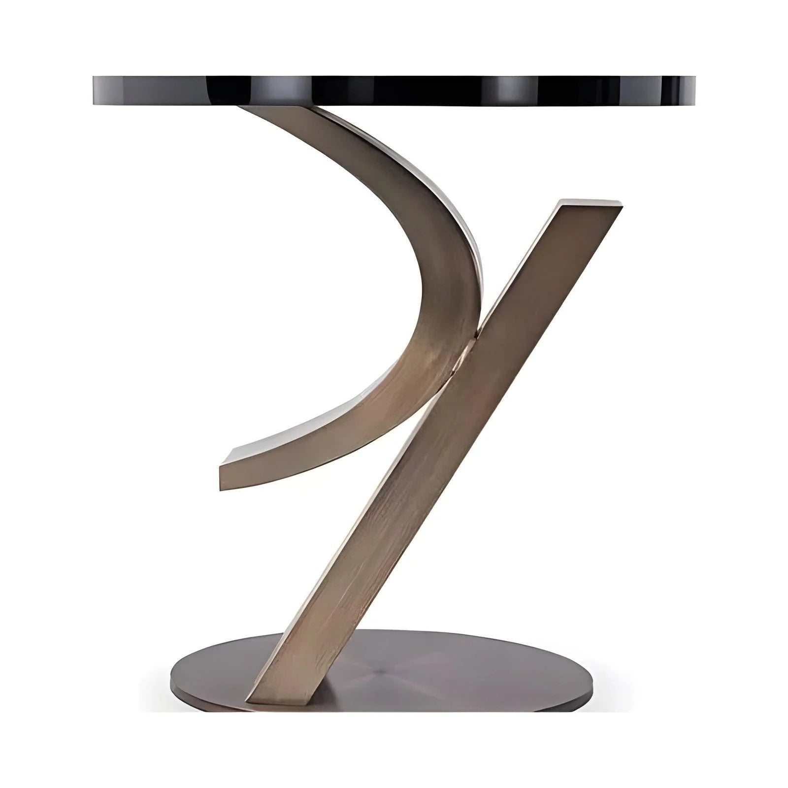 Greg Sheres “Cosmopolitan” Lamp Table Antique Brushed Bronze Finish with Black Gloss Top - L-02B