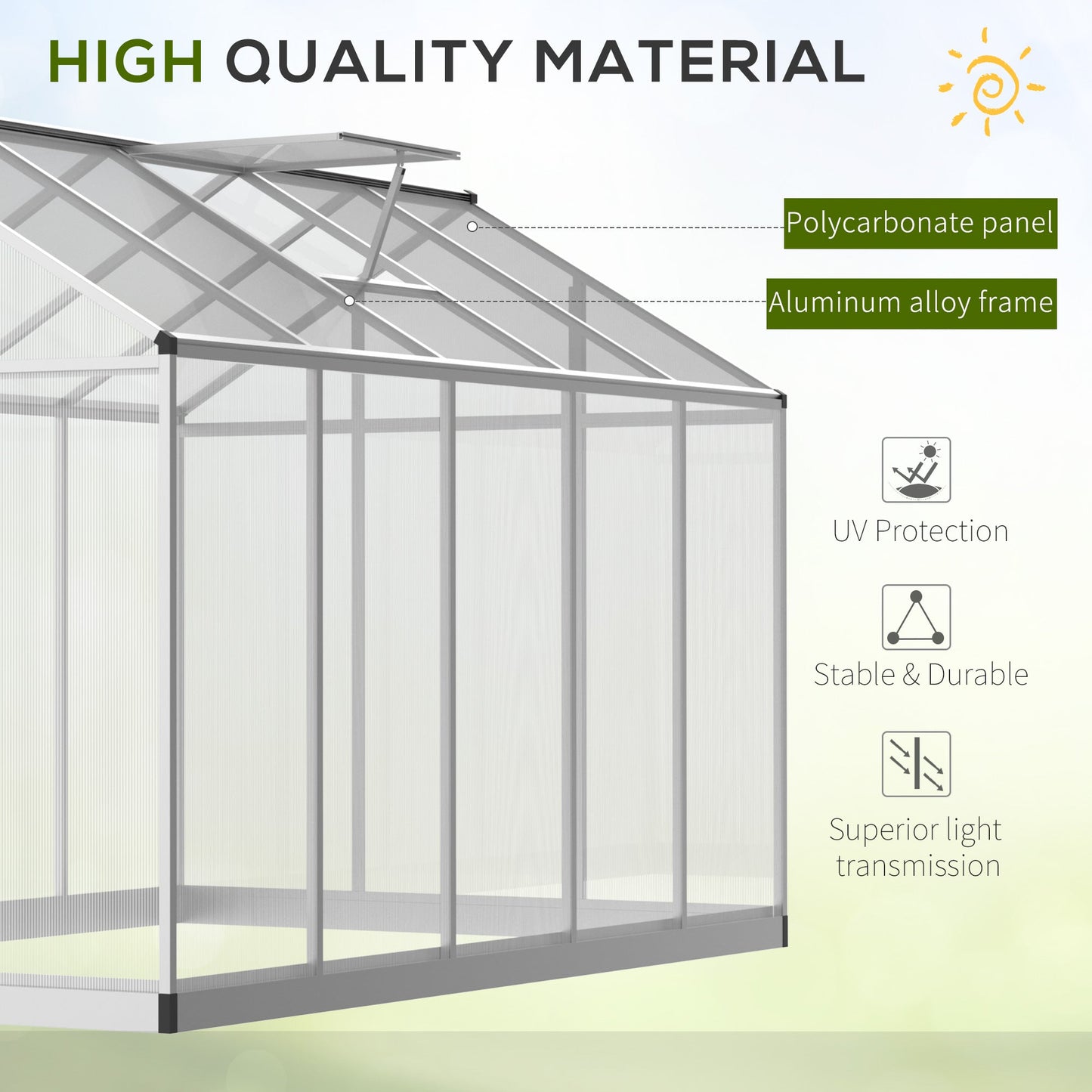 Outsunny 10' x 6' Polycarbonate Greenhouse with Rain Gutter and Roof Vent, Aluminum Frame, Silver - 845-243V02