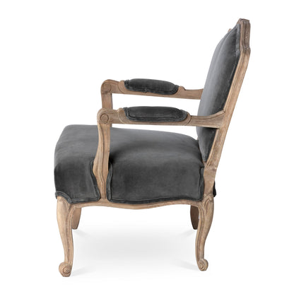 Park Hill Collection Chloe Velvet Upholstered Arm Chair - Elegant Charcoal Grey with Handcrafted Mango Wood Frame - EFS26192