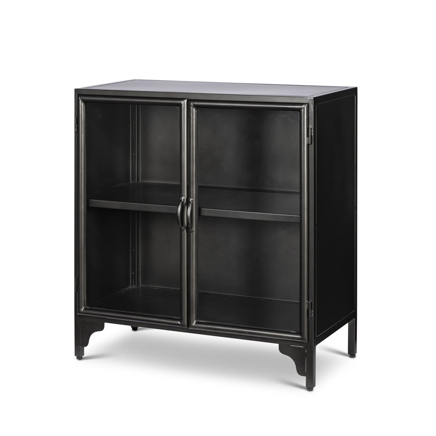 Park Hill Collection Ashton Black Metal Side Cabinet with Glass Top - EFC95718
