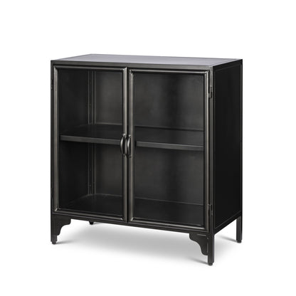 Park Hill Collection Ashton Black Metal Side Cabinet with Glass Top - EFC95718